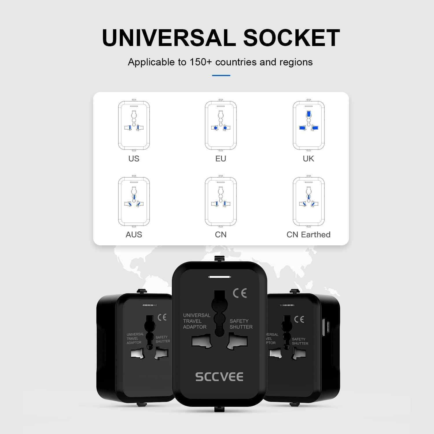 Universal Travel Adapter with USB C, International Power Plug Adapter All in One Worldwide Travel Adapter Power Converters Wall Charger AC Power Plug Adapter USB Type C Charger for USA EU UK AUS - Image 3