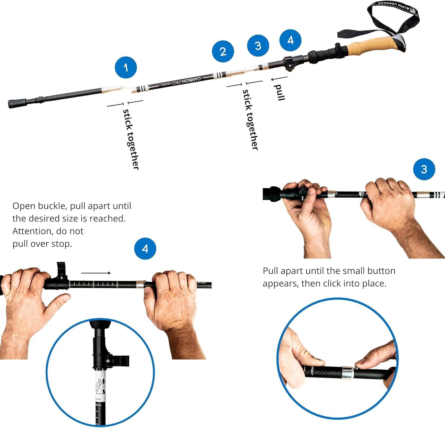 ALPIN LOACKER Collapsible Trekking Poles for Hiking I Carbon or Aluminum Hiking Poles Ultra Lightweight I Adjustable Trekking Poles for Women and Men with Cork Grip - Image 8