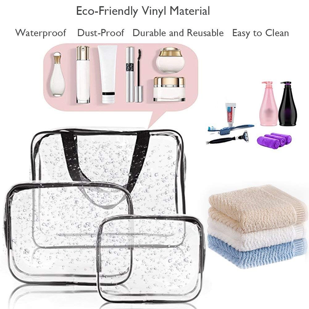 APREUTY Clear Makeup Bags, TSA Approved 6 Pcs Cosmetic Makeup Bags Set Clear PVC with Zipper Handle Portable Travel Luggage Pouch Airport Airline Vacation Organization (Black) - Image 6
