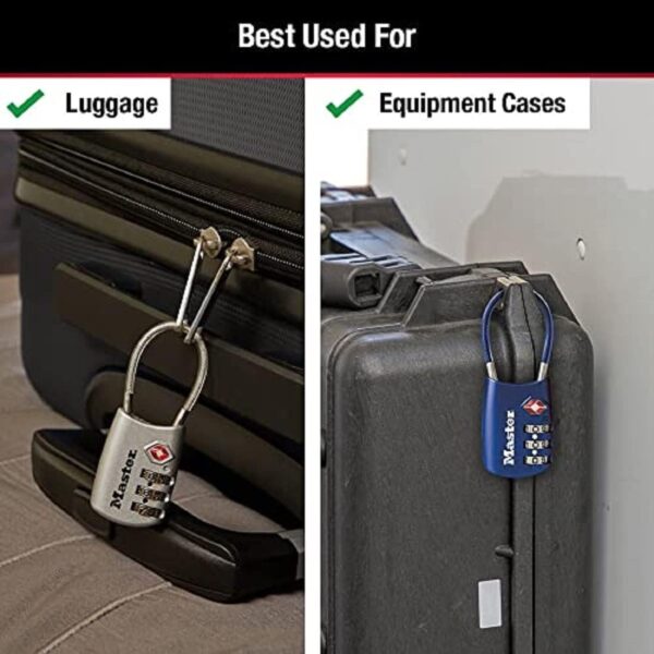 Master Lock Padlock, Set Your Own Combination TSA Locks for Luggage, Travel Zipper Lock with Cable Shackle is 1-3/16 in. Wide, Colors May Vary, 4688T, 2 Count (Pack of 1) - Image 4