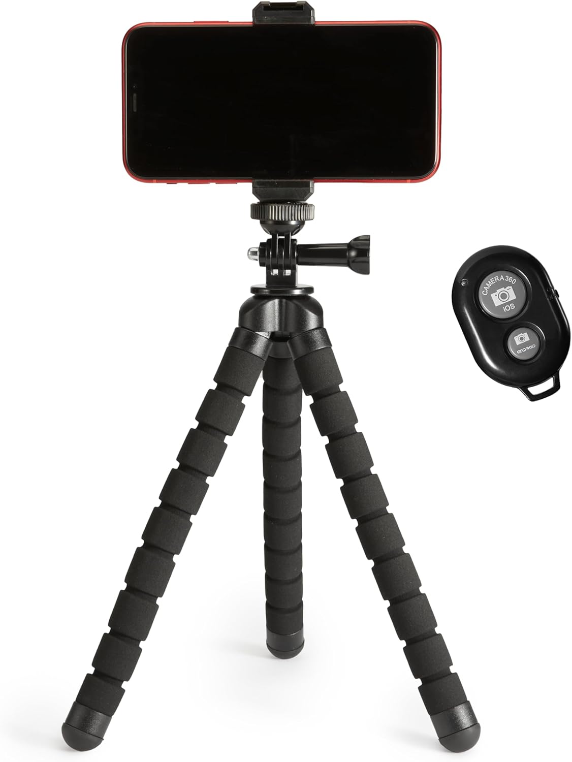 Amazon Basics Portable and Flexible Tripod with Wireless Remote and Smartphone Clamp, 10-inch long, Black - Image 2