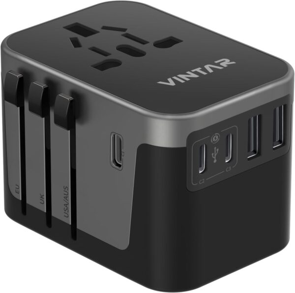 Universal Travel Adapter, VINTAR International Power Adapter with 6A 3 USB C and 2 USB Ports, All in One Travel Essentials Plug Adapter, Worldwide Outlet Converter for Europe UK USA AUS(Type C/G/A/I) - Image 2