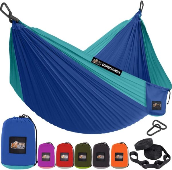 GORILLA GRIP Durable Portable Camping Hammock, Holds 400lbs with Heavy Duty Tree Straps, Comfortable Travel Swing, Camp Hammocks, Easy to Use and Install, Outdoor Essentials, Blue, 9x4.5 FT - Image 2