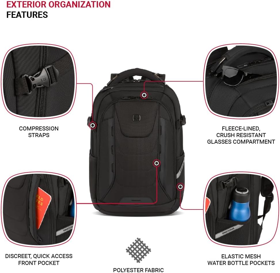 SwissGear Travel Tech Pro Laptop Backpack – Fits Laptops up to 16” – ScanSmart TSA-Friendly Backpack with Multiple Organizer Pockets – Black - Image 4