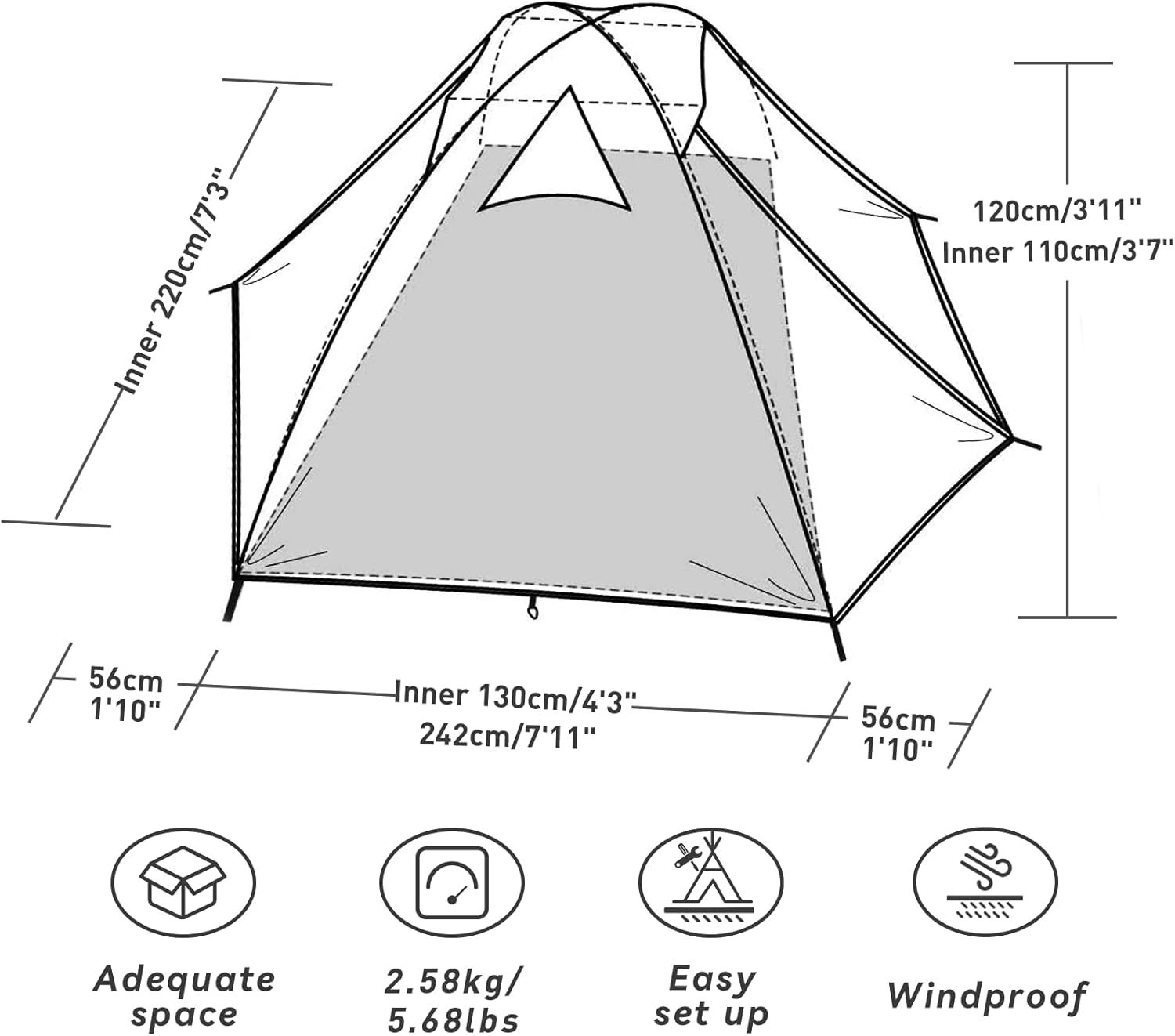 Forceatt Camping Tent 2/3/4 Person, Professional Waterproof & Windproof Lightweight Backpacking Tent Suitable for Outdoor,Hiking,Camping, Mountaineering and Travel - Image 3