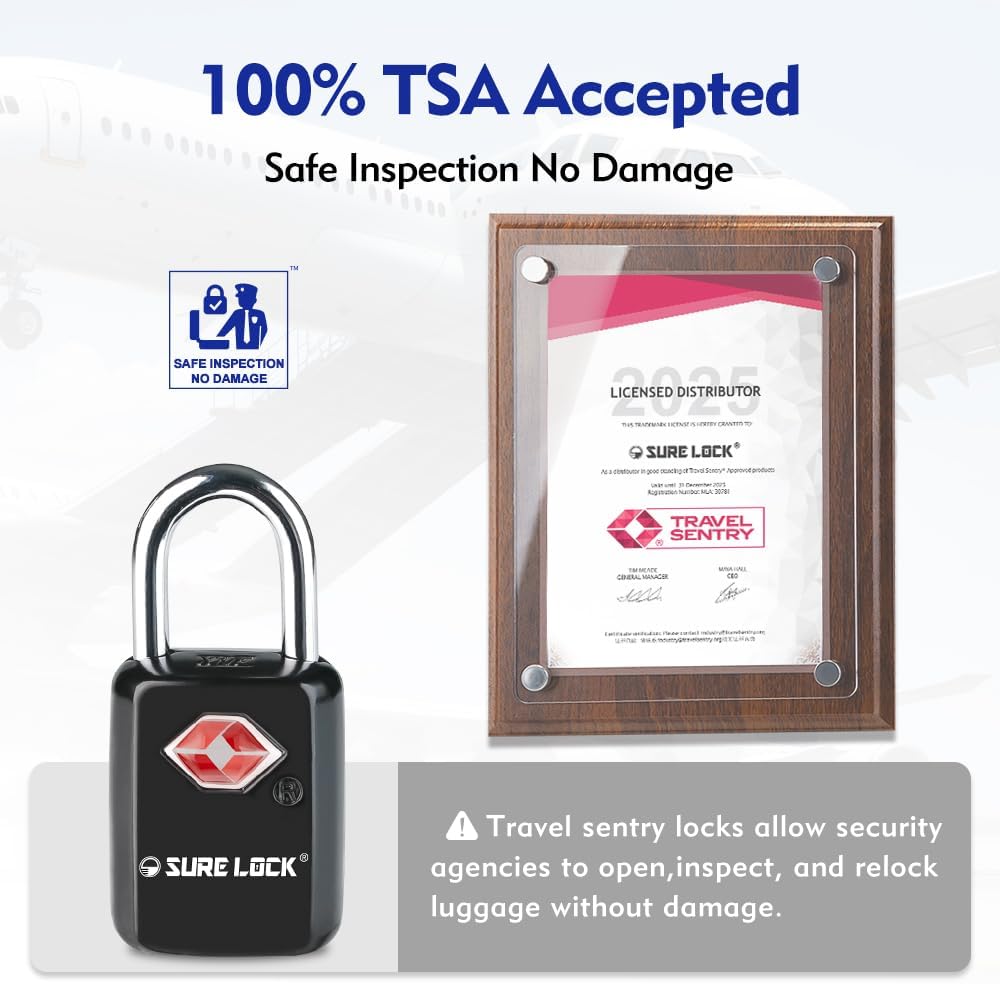 Sure Lock TSA Approved Luggage Locks Mini Size Lock with Keys for Travel, Zinc Alloy Body with Steel Shackle, Key Alike, Key Alike in The Same Package - Image 3