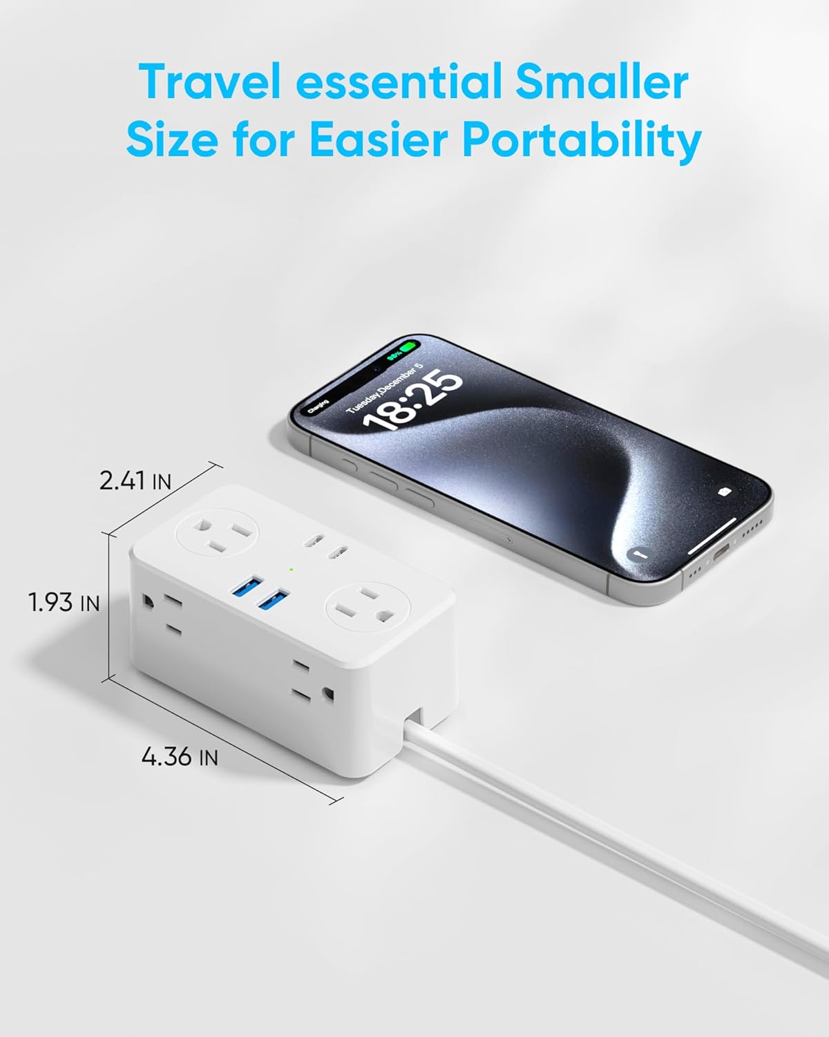 European Travel Plug Adapter, EU/UK/US Travel Plug Adapter Power Strip, 6 AC Outlets, 4 USB Ports (2 USB C), 3ft Wrapped Around Extension Cord, Universal Travel Adapter - Image 7
