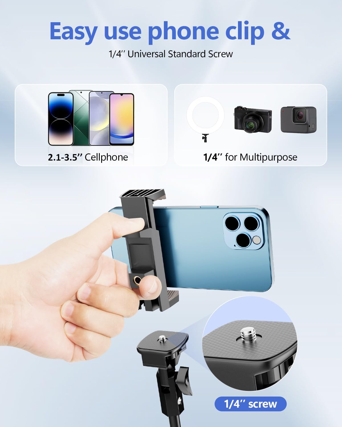 EMART 62’’ Cell Phone Tripod Stand, Adjustable Floor Cellphone Tri Pod Holder with Remote for iPhone and Android, Portable Compact Smartphone Selfie Stick for Video Recording Camera Ring Light Filming - Image 5