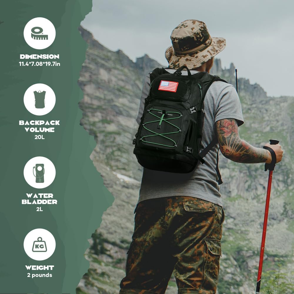 Maelstrom Hydration Hiking Backpack with 2L/3L Water Bladder, High Flow Bite Valve Camping Daypack Lightweight - Image 7