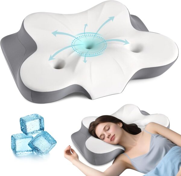 Cervical Neck Pillow for Pain Relief- Ergonomic Memory Foam Pillows for Sleeping, Dual Ear Relief Zone Contour Pillow, Neck Support Pillows for Side Back &Stomach Sleeper (White) - Image 2