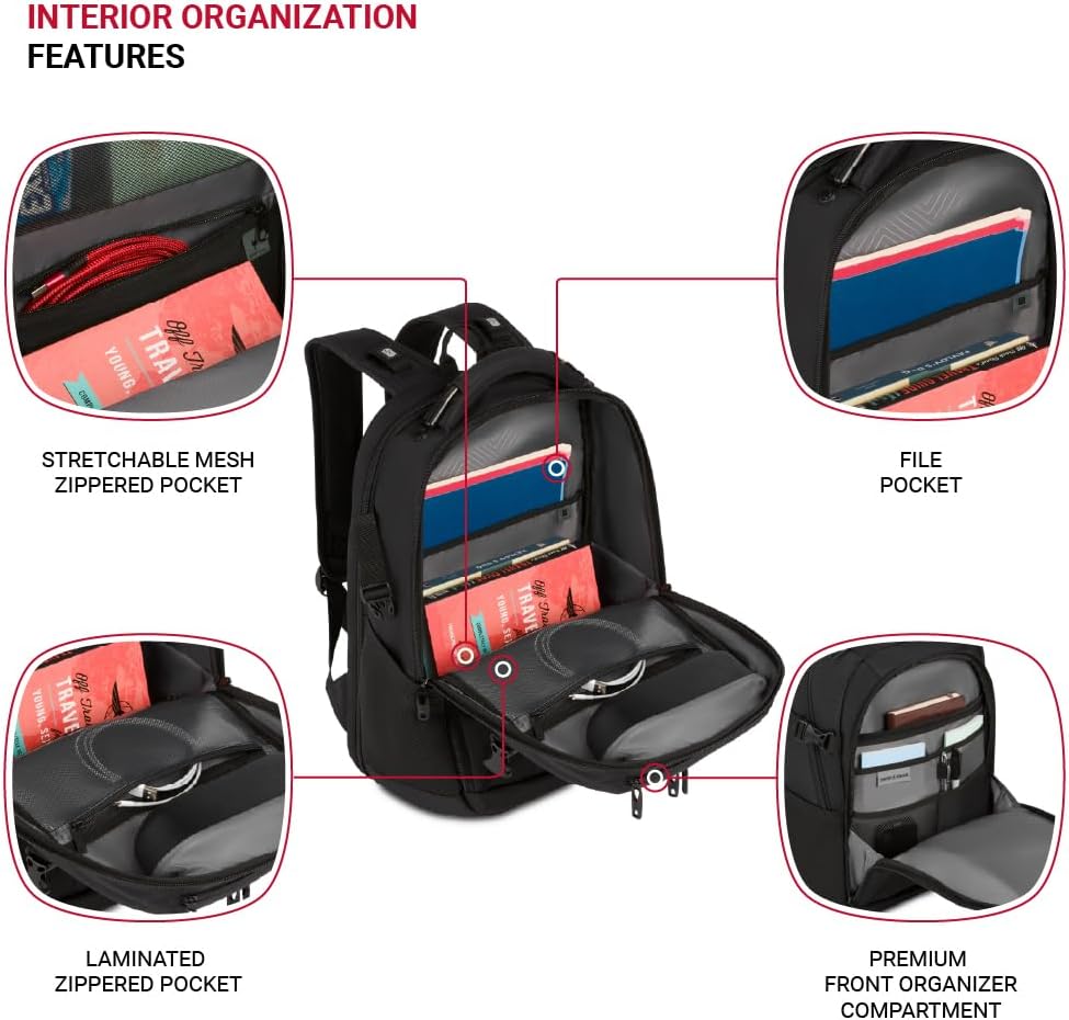 SwissGear Travel Tech Pro Laptop Backpack – Fits Laptops up to 16” – ScanSmart TSA-Friendly Backpack with Multiple Organizer Pockets – Black - Image 5