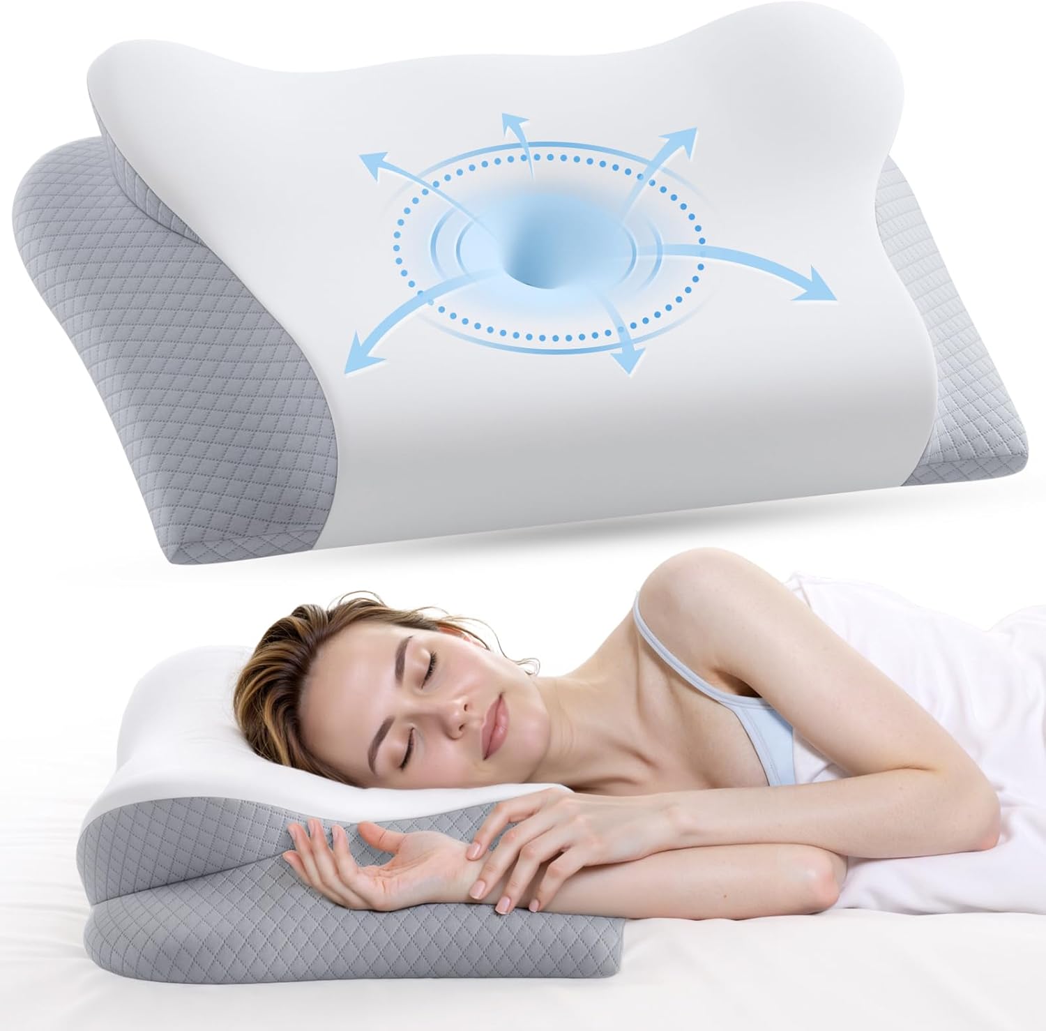 Memory Foam Neck Pillow - Ergonomic Contour Cervical Neck Pillow for Side Back Stomach Sleepers, 2-in-1 Orthopedic Neck Support Pillow with Cooling Pillowcase - Image 2