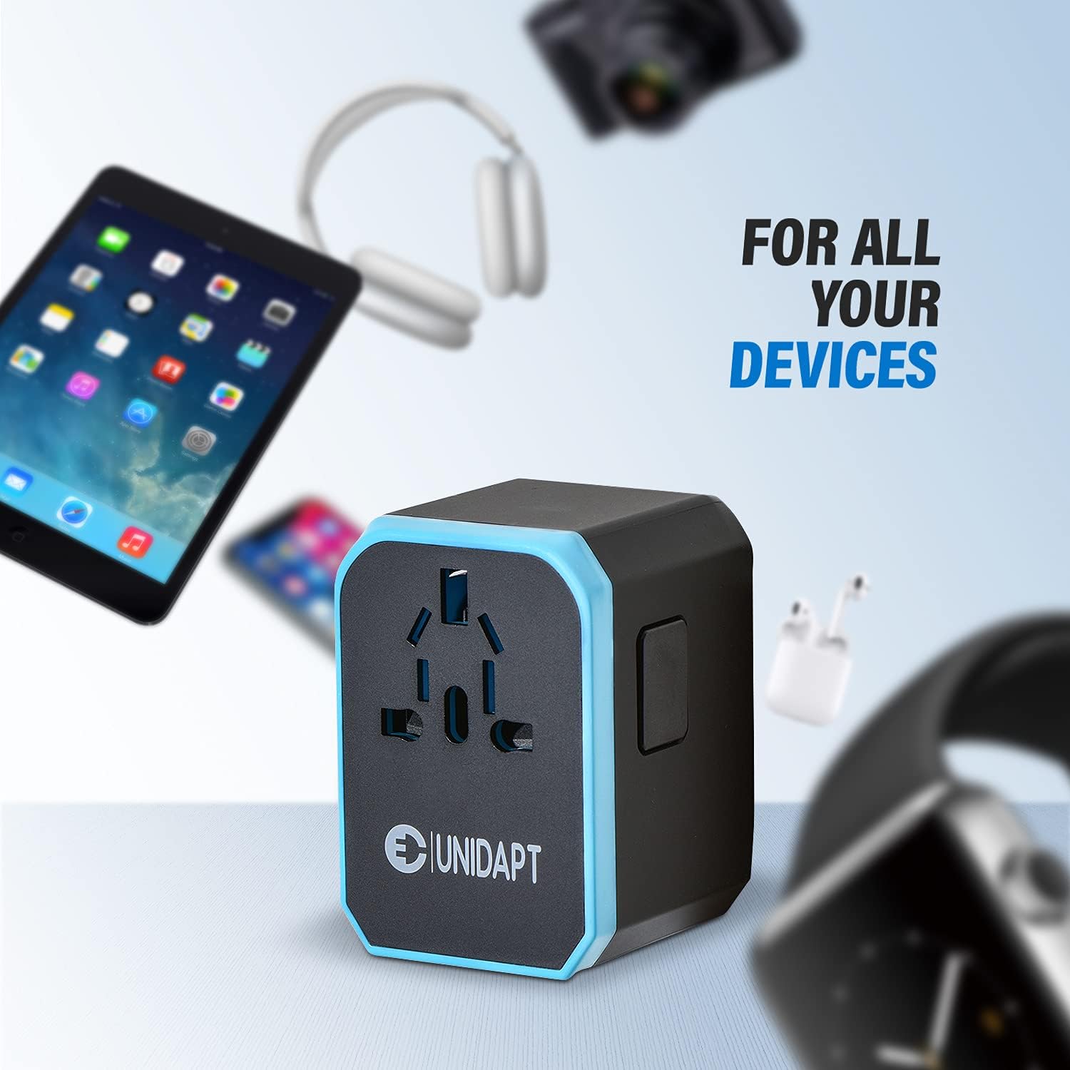 Unidapt Universal Travel Adapter, European Travel Plug Adapter - International Power Adapter Worldwide Charger with USB-C & 4 USB Ports, Travel Essentials for Italy, Japan, Europe, UK (UA-101, Blue) - Image 6