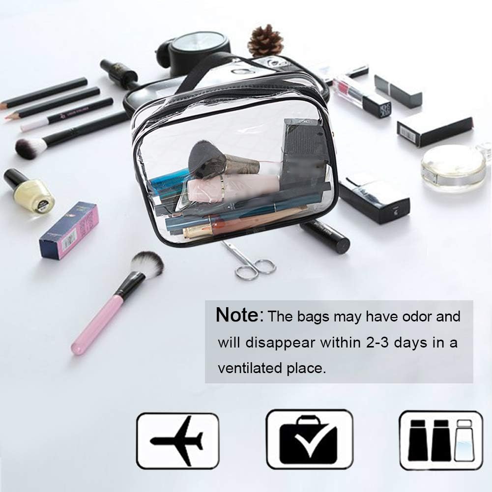 APREUTY Clear Makeup Bags, TSA Approved 6 Pcs Cosmetic Makeup Bags Set Clear PVC with Zipper Handle Portable Travel Luggage Pouch Airport Airline Vacation Organization (Black) - Image 5