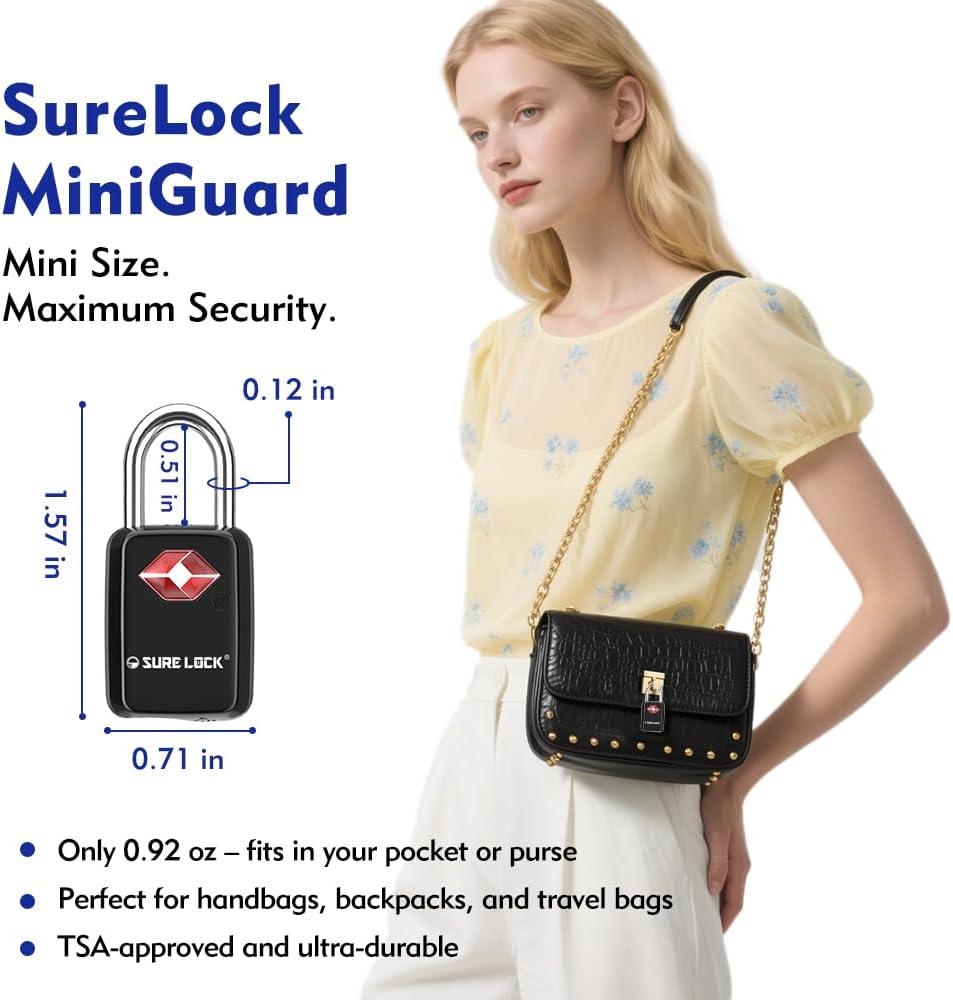 Sure Lock TSA Approved Luggage Locks Mini Size Lock with Keys for Travel, Zinc Alloy Body with Steel Shackle, Key Alike, Key Alike in The Same Package - Image 4