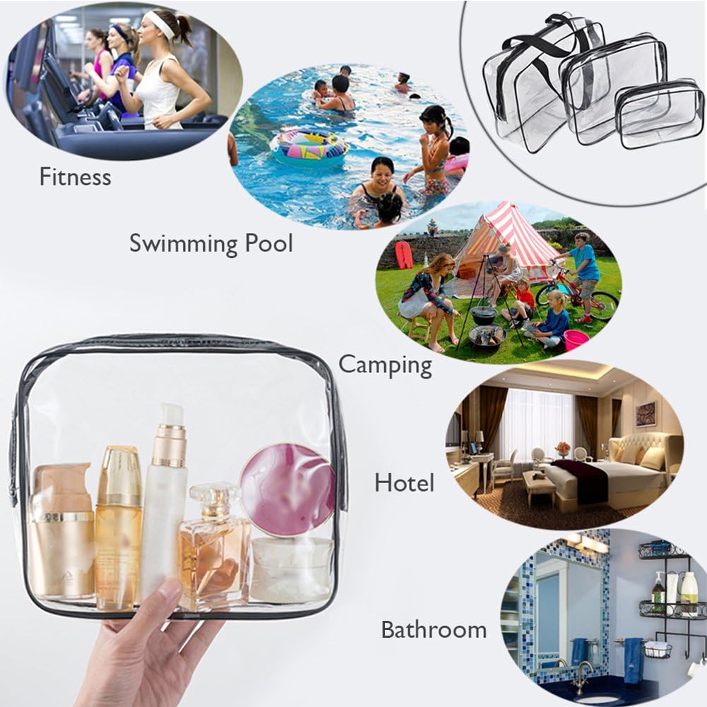 APREUTY Clear Makeup Bags, TSA Approved 6 Pcs Cosmetic Makeup Bags Set Clear PVC with Zipper Handle Portable Travel Luggage Pouch Airport Airline Vacation Organization (Black) - Image 10