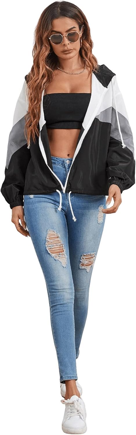 Floerns Women's Color Block Hooded Casual Thin Windbreaker Jacket - Image 6