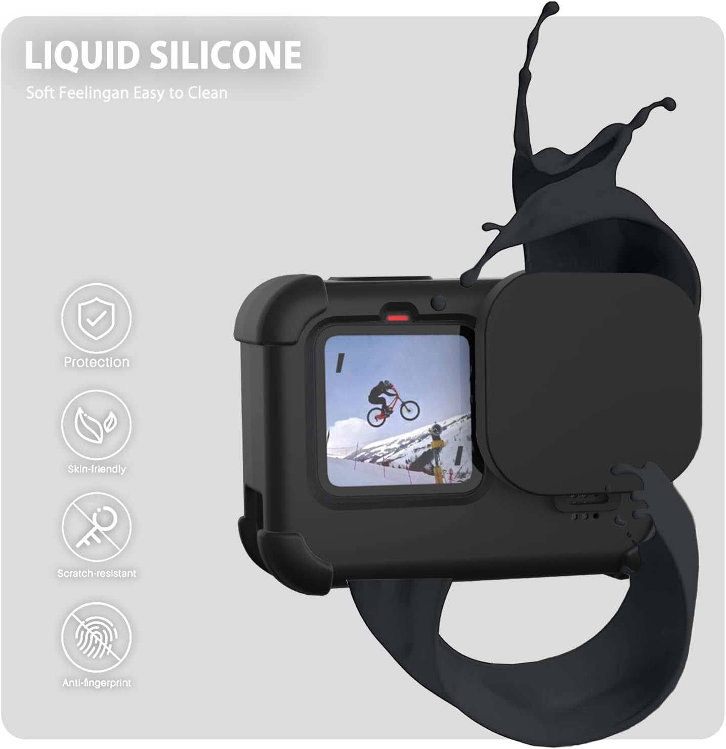 FitStill Black Silicone Sleeve Case for Go Pro Hero 12/Hero 11/Hero 10/Hero 9 Black,Battery Side Cover&Screen Protectors& Lens Caps&Lanyard for Go Pro Hero 12/11/10/9 Black Accessories Kit - Image 8