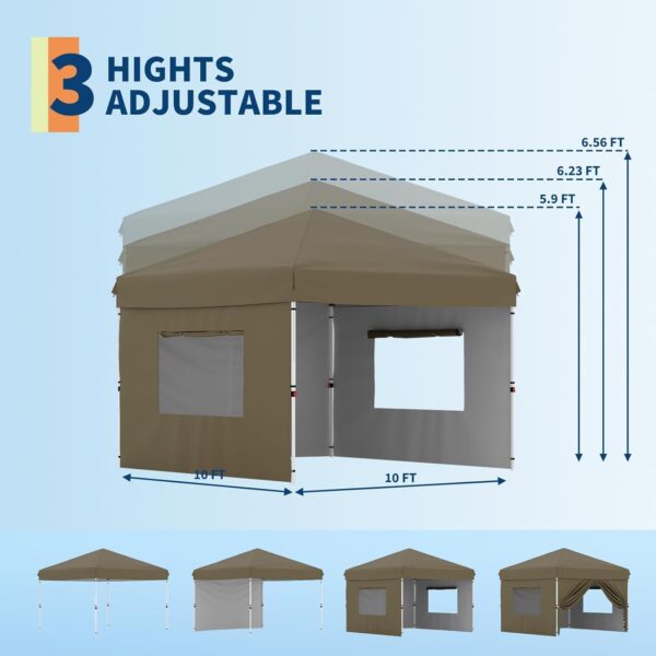 10'x10' Brown Pop Up Canopy Tent with 3 Sidewalls, Waterproof and UV Resistant Outdoor Gazebo, Easy Up Sun Shade Shelter for Parties, Events, Backyard, Camping - Image 8