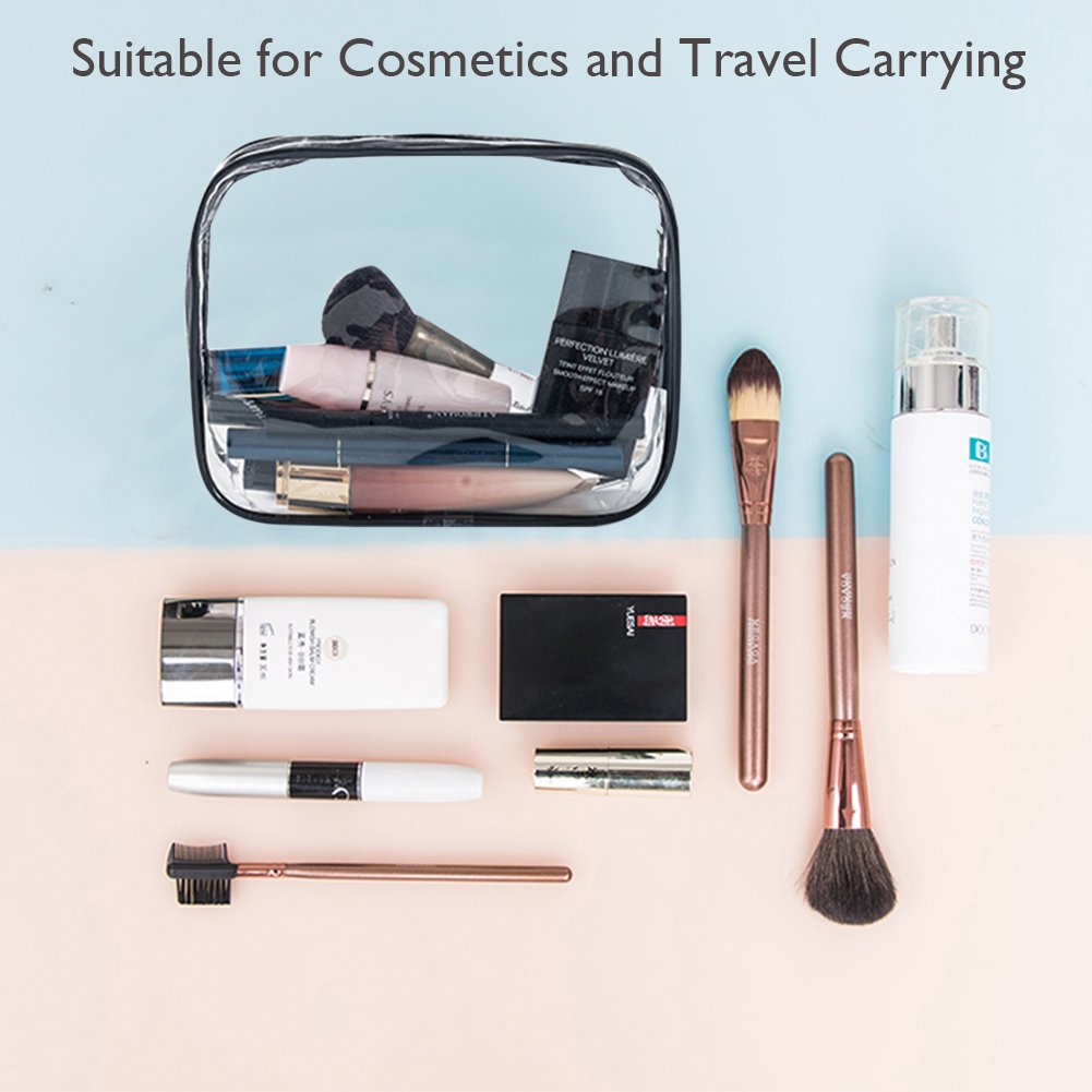 APREUTY Clear Makeup Bags, TSA Approved 6 Pcs Cosmetic Makeup Bags Set Clear PVC with Zipper Handle Portable Travel Luggage Pouch Airport Airline Vacation Organization (Black) - Image 3