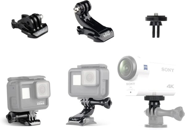 HSU Basic Adapter Grab Bag for GoPro - 13pcs Kit Including Quick Release Buckle, J-Hook Buckle, 3-Way Pivot Arms, Tripod Mount, Curved Extension Arm and Thumbscrews - Image 6