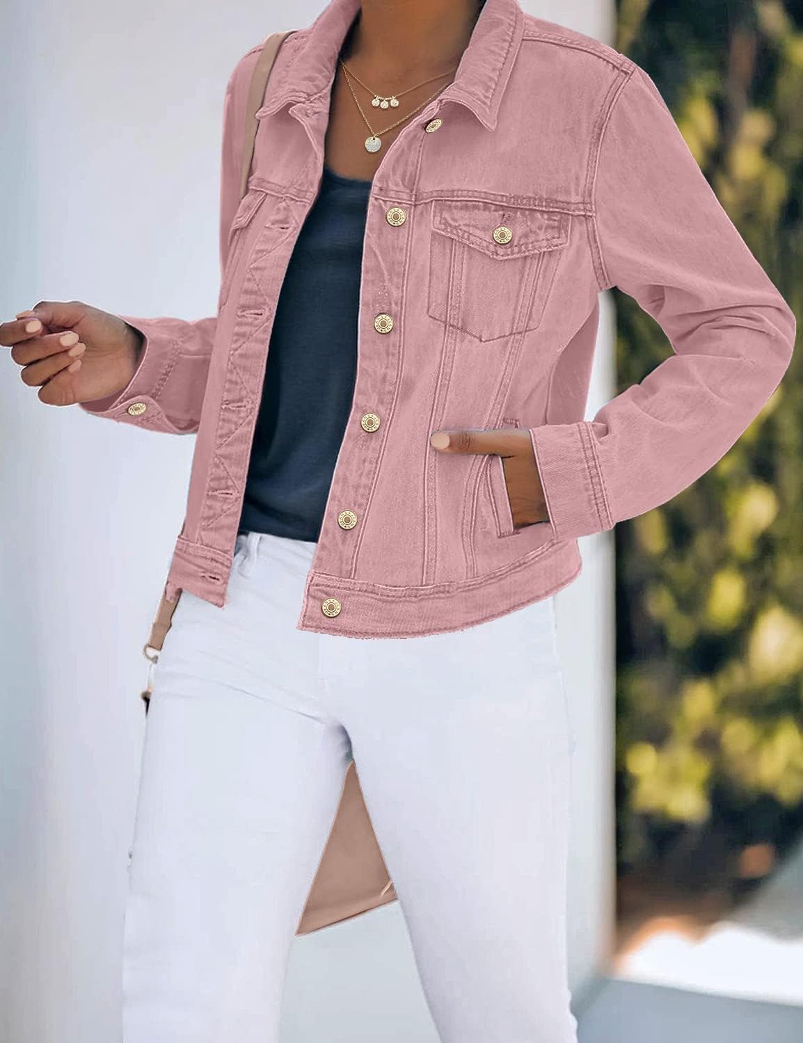 luvamia Women's Basic Button Down Stretch Fitted Long Sleeves Denim Jean Jacket - Image 6