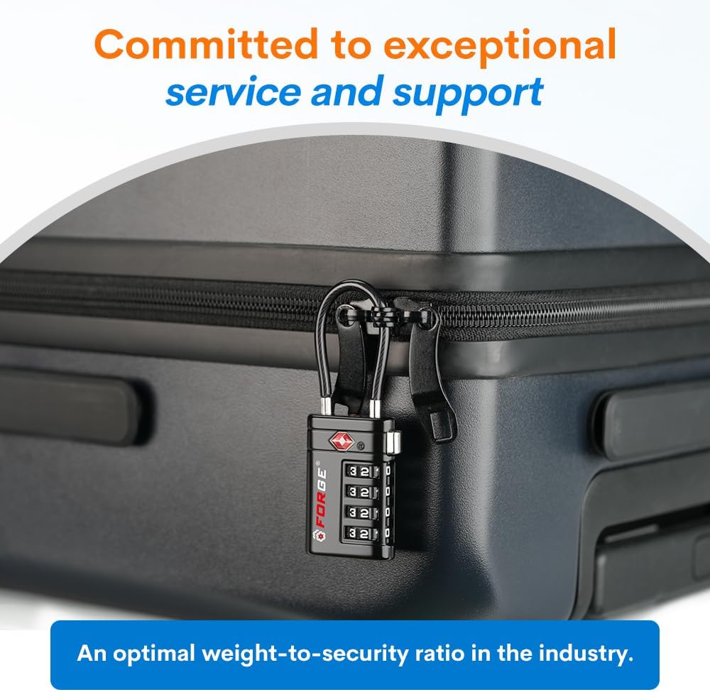 Forge TSA Approved Luggage Locks 4 Digit Combination TSA Travel Locks with TSA008, Open Alert Indicator, Zinc Alloy Body for Luggage, Suitcase, Backpack, and More. Black 2 Locks. - Image 6
