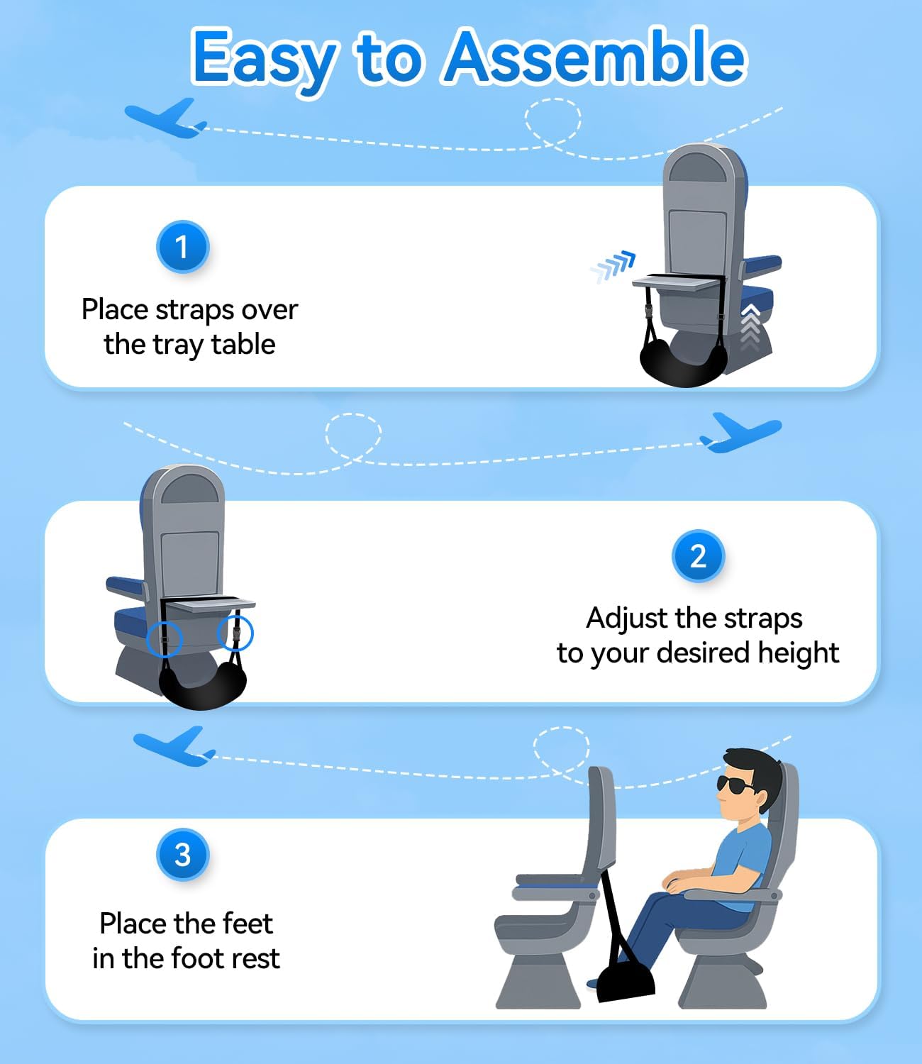Ergonomic Airplane Foot Hammock(Memory Foam)-Ultimate Comfort Foot Hammock for Plane Travel Essentials to Relax Your Feet, Portable Airplane Foot Rest with Adjustable Strap, Perfect for Long Flight - Image 8