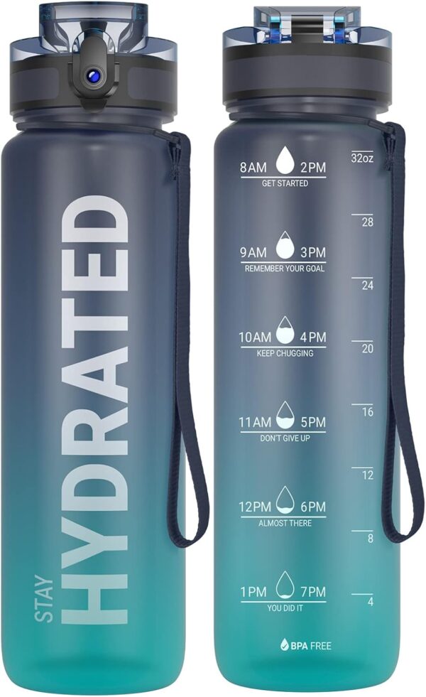 Sahara Sailor Water Bottle, 32/25/17oz Durable and Leakproof Water Bottles Motivational with Time Marker, Tritan, BPA Free, Wide Mouth with Easy Clean Brush for Gym, Travel, School, Office (1 Bottle) - Image 2