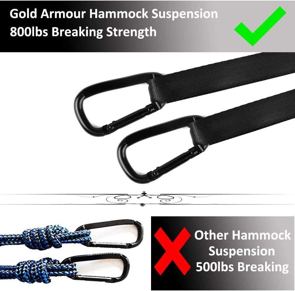 Gold Armour Camping Hammock - Portable Hammock Single Hammock Camping Accessories Gear for Outdoor Indoor Adult Kids, USA Based Brand (Black & Seafoam) - Image 4