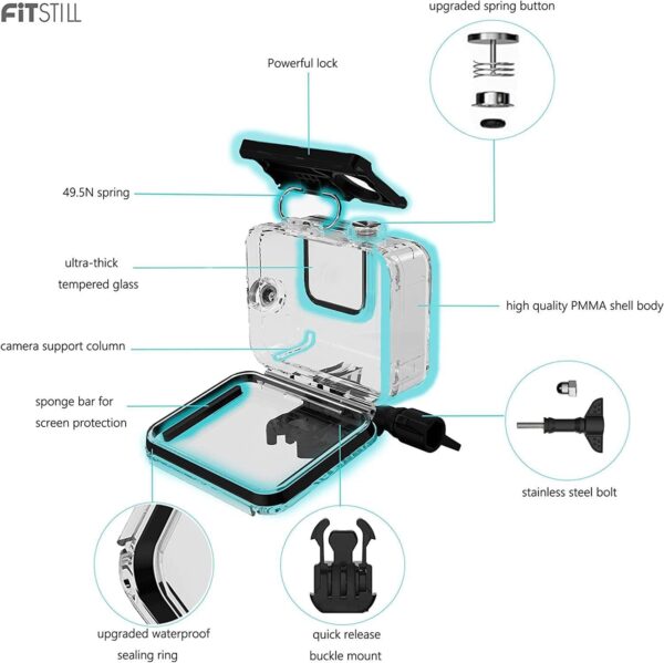 FitStill Underwater Waterproof Diving Housing for Go Pro Hero 13/12/11/10/9 Black,60M/196FT Protective Underwater Diving Housing Shell Accessories (Hero 13/12/11/10/9 Black) - Image 6
