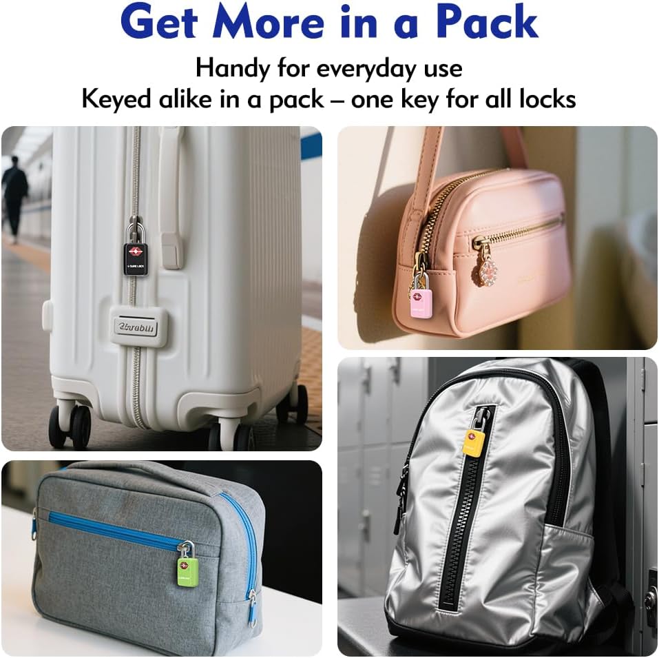 Sure Lock TSA Approved Luggage Locks Mini Size Lock with Keys for Travel, Zinc Alloy Body with Steel Shackle, Key Alike, Key Alike in The Same Package - Image 7