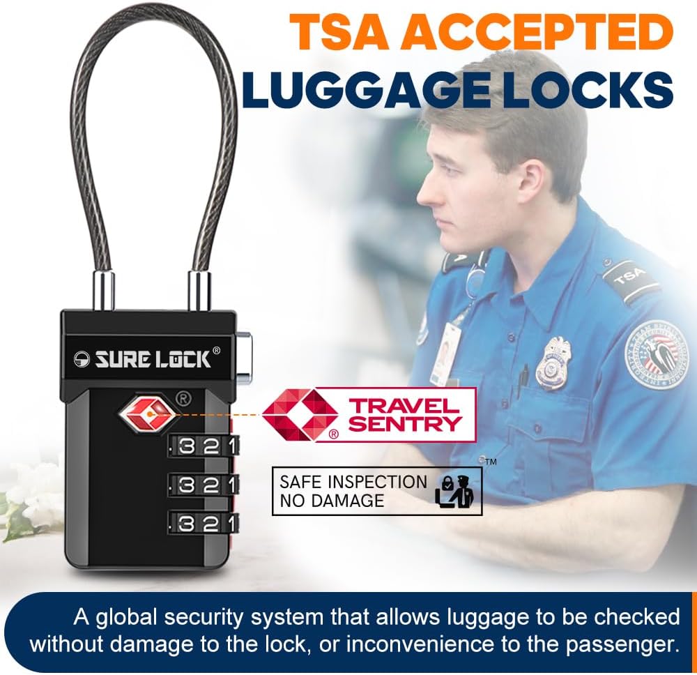 SURE LOCK TSA Approved 3-Digit Combination Luggage Locks – Open Alert Indicator, Re-settable Code with Zinc Alloy Body, Easy-Read Dials for Suitcase, Backpack, Gym Locker & Toolbox (Multiple Colors) - Image 3