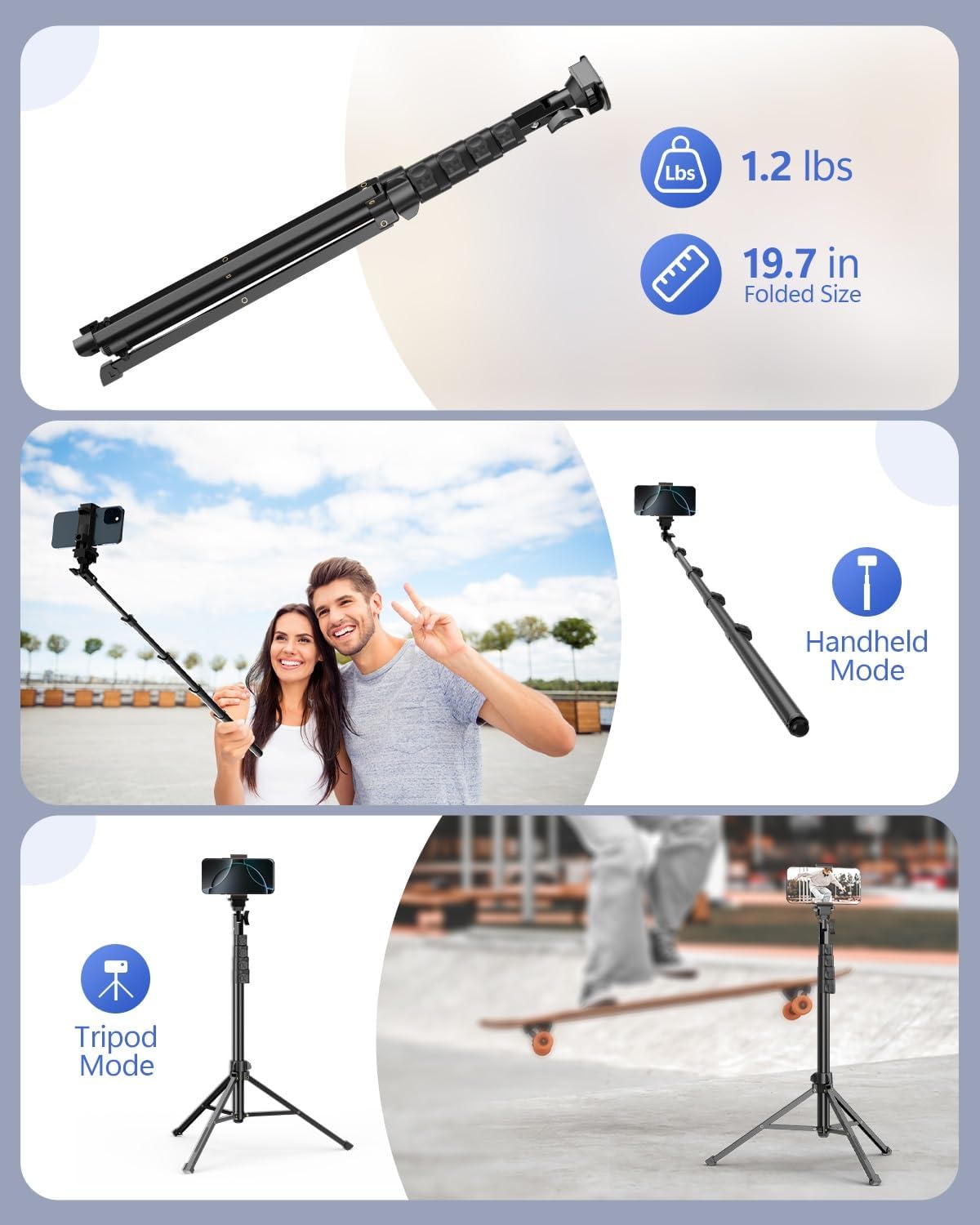 EMART 62’’ Cell Phone Tripod Stand, Adjustable Floor Cellphone Tri Pod Holder with Remote for iPhone and Android, Portable Compact Smartphone Selfie Stick for Video Recording Camera Ring Light Filming - Image 8