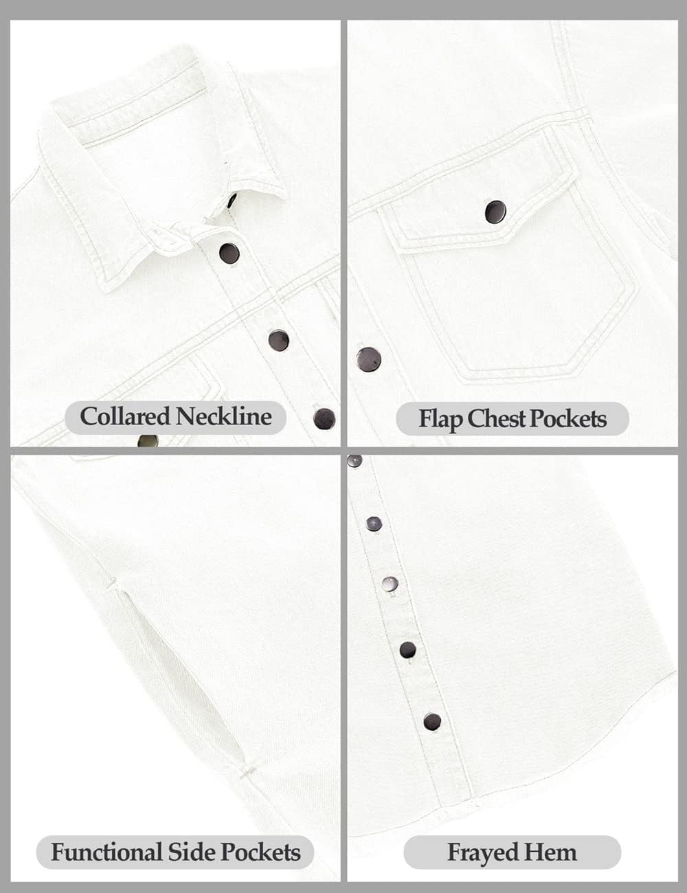 Vetinee Women’s Oversized Button Up Frayed Hem Shacket Long Sleeve Pockets Denim Jean Jacket - Image 7