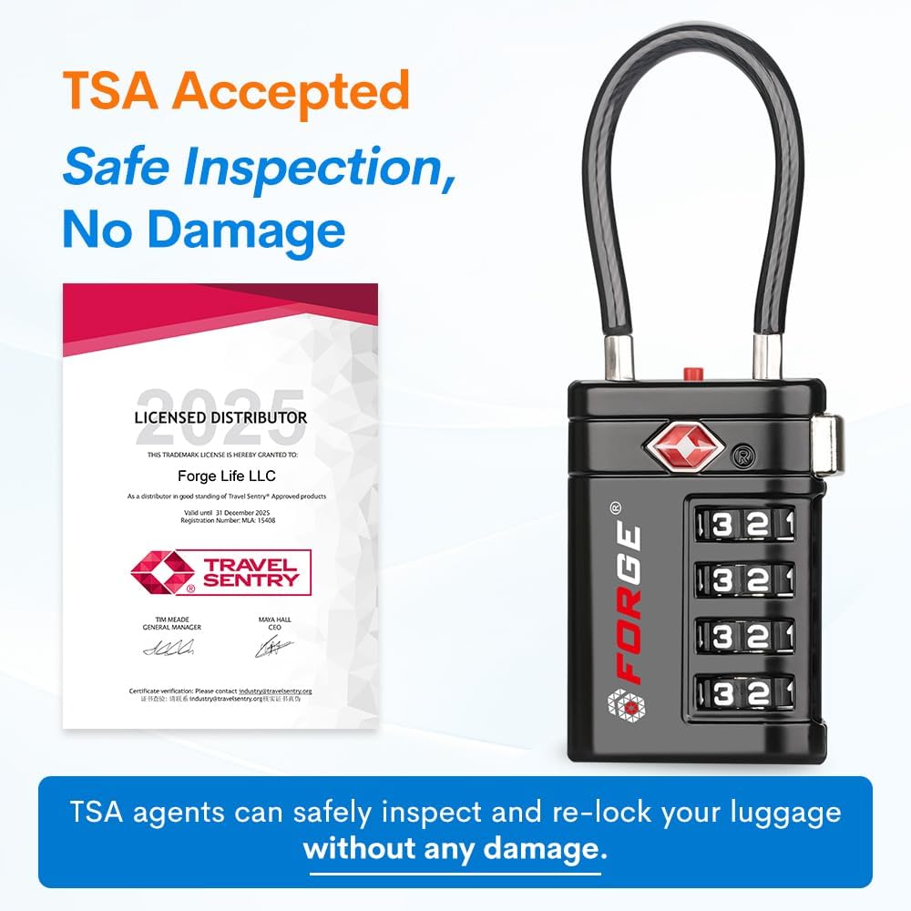 Forge TSA Approved Luggage Locks 4 Digit Combination TSA Travel Locks with TSA008, Open Alert Indicator, Zinc Alloy Body for Luggage, Suitcase, Backpack, and More. Black 2 Locks. - Image 3