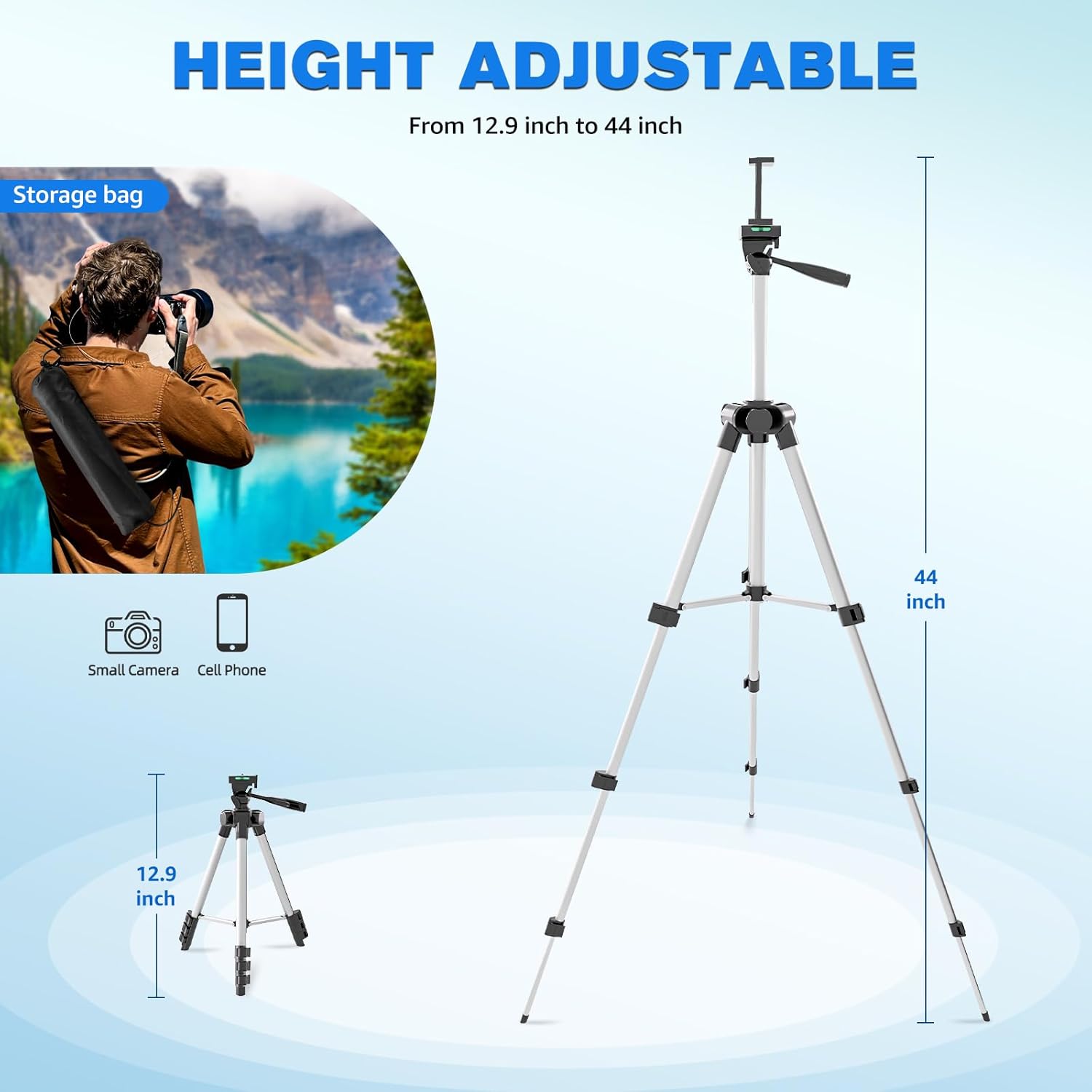 Phone Tripod, Lusweimi 44-inch iPhone Tripod with Phone Holder Mount/Wireless Remote for Ringlight/Camera/Webcam/GoPro, Tabletop Lightweight Stand for iOS/Android/Smartphone - Image 5