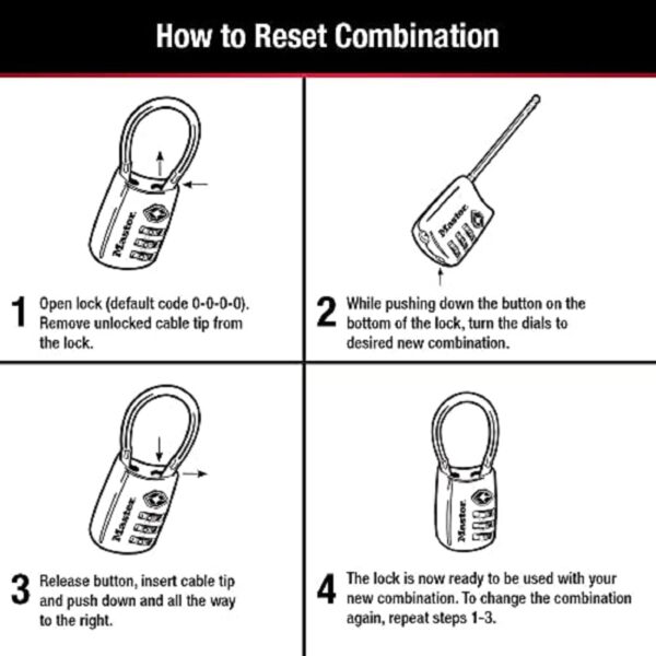 Master Lock Padlock, Set Your Own Combination TSA Locks for Luggage, Travel Zipper Lock with Cable Shackle is 1-3/16 in. Wide, Colors May Vary, 4688T, 2 Count (Pack of 1) - Image 6