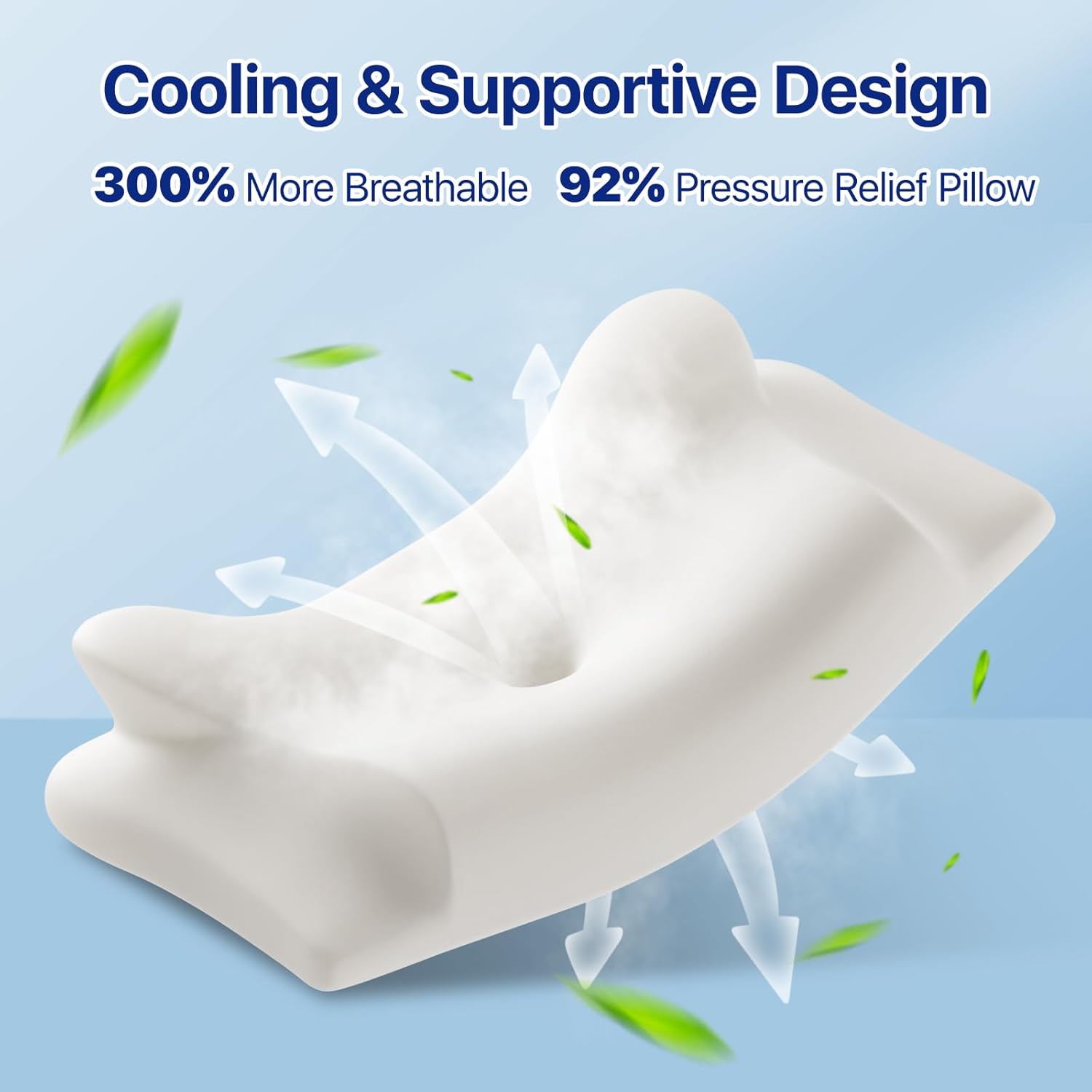 Memory Foam Neck Pillow - Ergonomic Contour Cervical Neck Pillow for Side Back Stomach Sleepers, 2-in-1 Orthopedic Neck Support Pillow with Cooling Pillowcase - Image 4