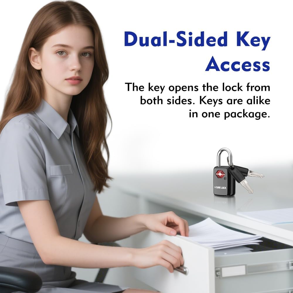 Sure Lock TSA Approved Luggage Locks Mini Size Lock with Keys for Travel, Zinc Alloy Body with Steel Shackle, Key Alike, Key Alike in The Same Package - Image 5