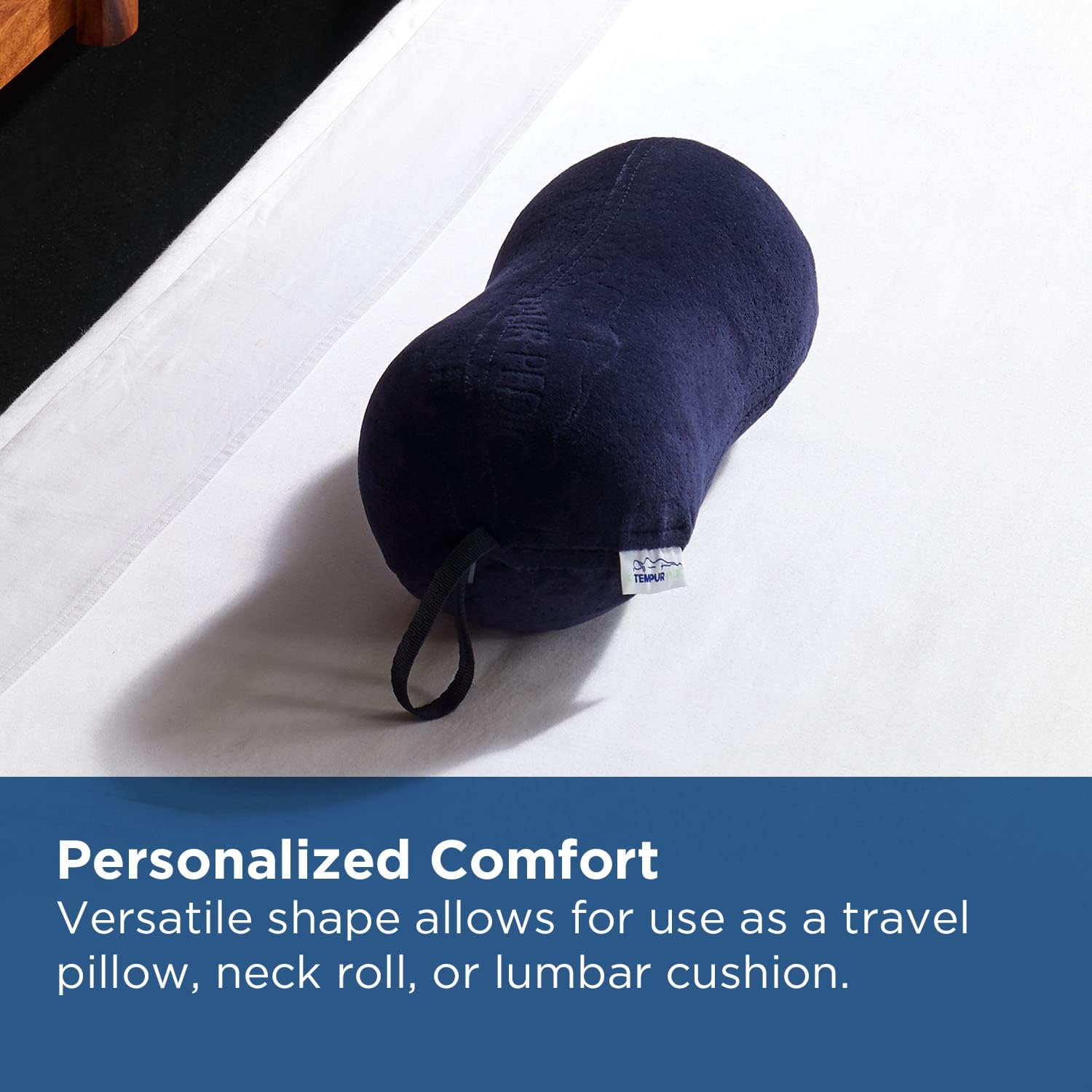 Tempur-Pedic All-Purpose Memory Foam Travel Pillow, Peanut-Shaped Lumbar Pillow for Neck and Back Pressure Relief, Navy - Image 4
