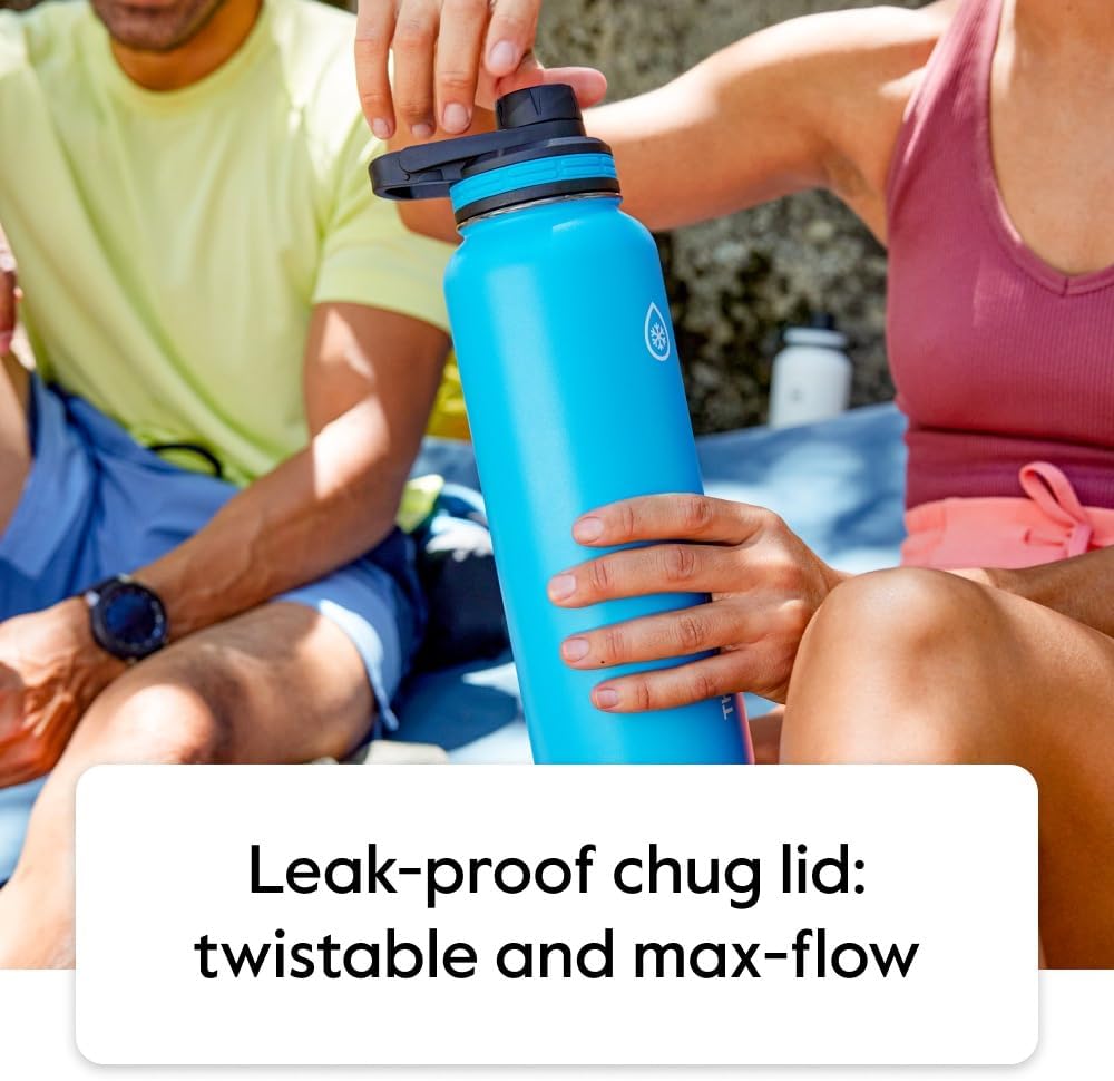 ThermoFlask Bottle with Spout Lid - Stainless Steel Water Bottles with Double-Wall Insulation & BPA-Free Spout Lids - Leak-Proof Reusable Bottles & Lids - 24 oz, Mayan Blue/Black (2 Pack) - Image 5