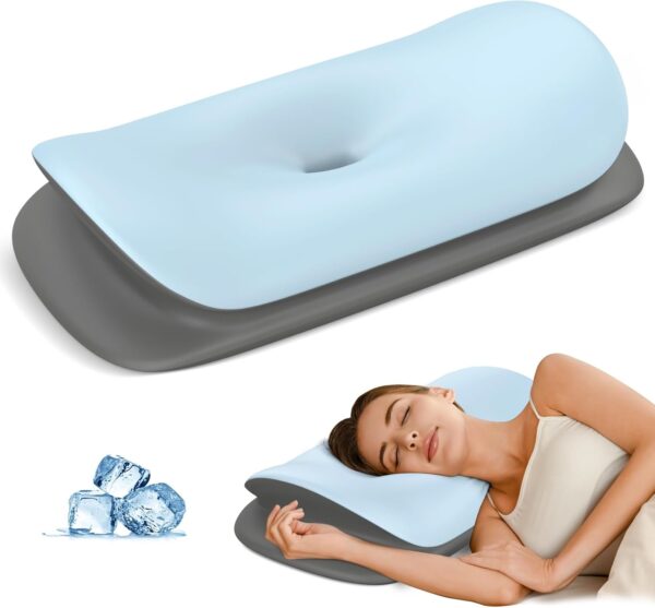 Cervical Neck Pillow for Pain Relief - Pillow for Neck Support Sleeping for Side, Back & Stomach Sleepers, Ergonomic Memory Foam Contour Pillows with Breathable Cover (Blue&Grey) - Image 2