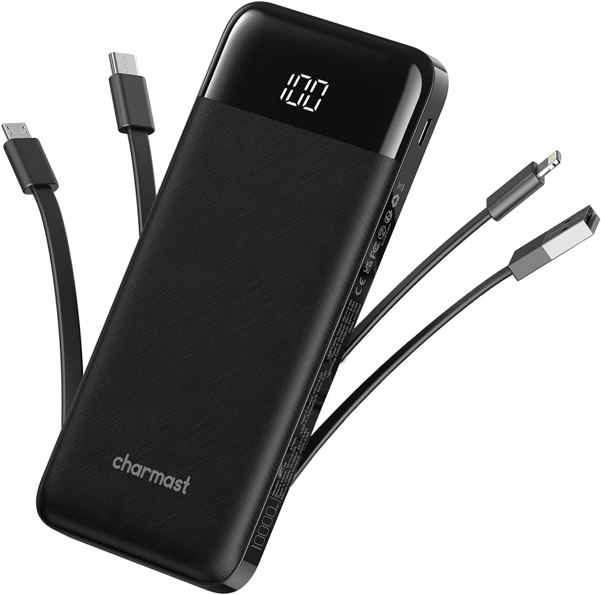 charmast Portable Charger with Built in Cables, Power Bank with Cords Wires, Slim 10000mAh Travel Battery Pack 6 Outputs 3 Inputs 3A Fast Charging for Samsung Google Pixel LG Moto iPhone iPad - Image 2