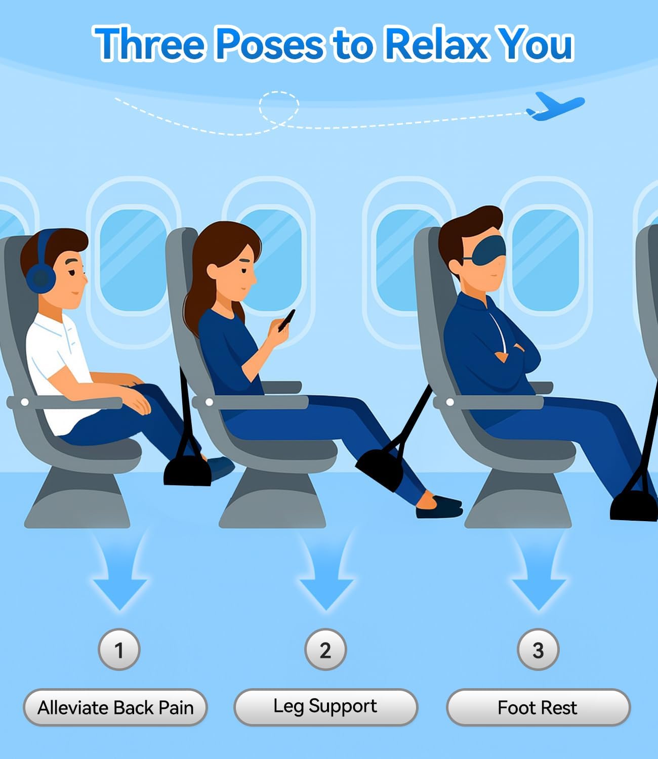 Ergonomic Airplane Foot Hammock(Memory Foam)-Ultimate Comfort Foot Hammock for Plane Travel Essentials to Relax Your Feet, Portable Airplane Foot Rest with Adjustable Strap, Perfect for Long Flight - Image 4