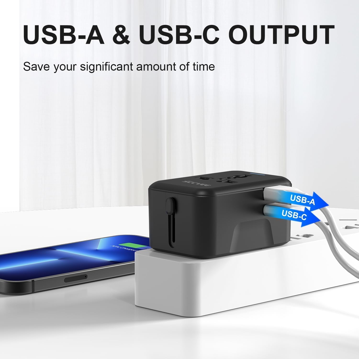 Universal Travel Adapter with USB C, International Power Plug Adapter All in One Worldwide Travel Adapter Power Converters Wall Charger AC Power Plug Adapter USB Type C Charger for USA EU UK AUS - Image 5