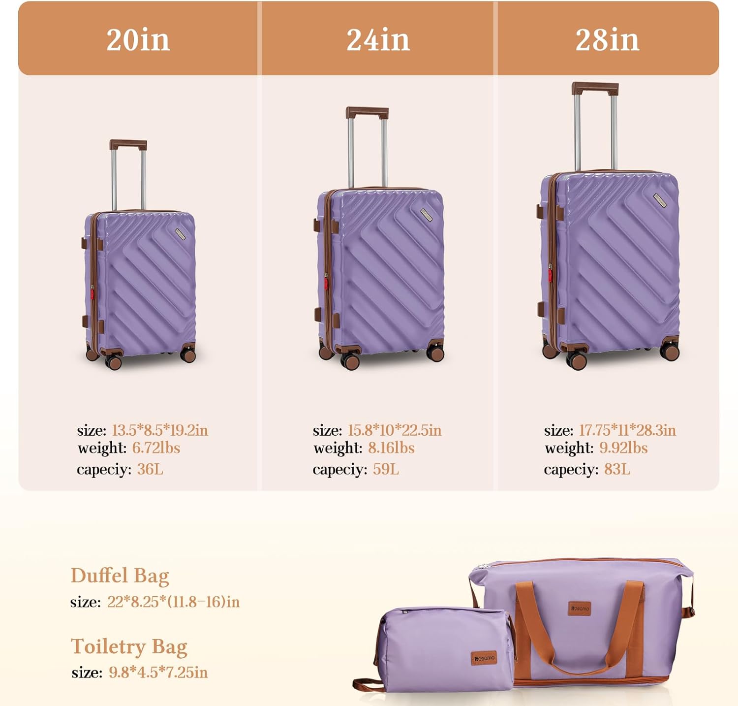 5 piece Luggage Set Expandable Suitcase 22x14x9 Airline Approved Carry on, ABS Hard Case Suitcases with Spinner Wheels, TSA Lock (Purple) - Image 8