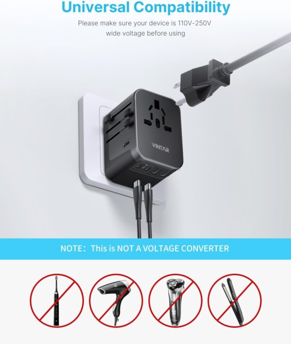 Universal Travel Adapter, VINTAR International Power Adapter with 6A 3 USB C and 2 USB Ports, All in One Travel Essentials Plug Adapter, Worldwide Outlet Converter for Europe UK USA AUS(Type C/G/A/I) - Image 7
