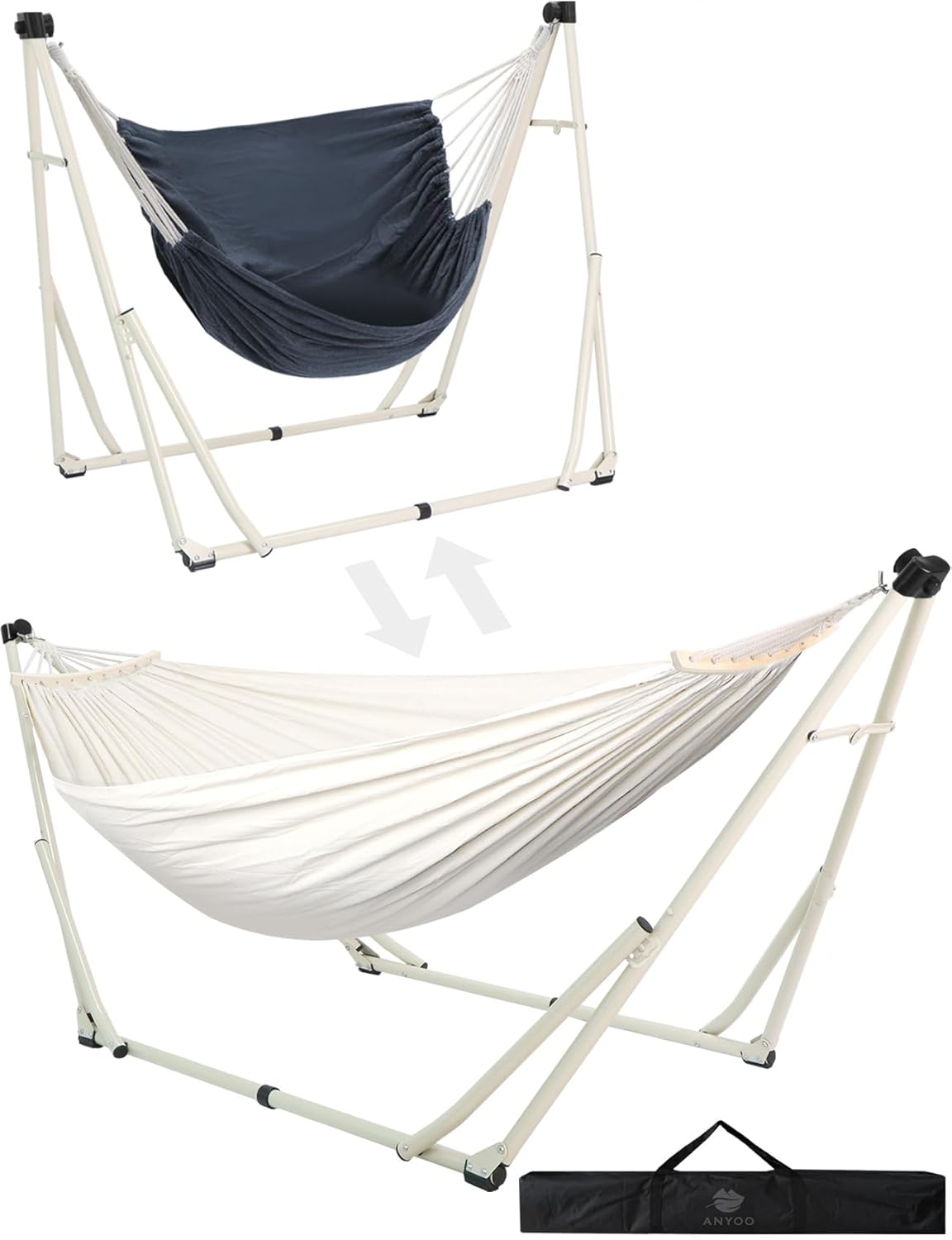 Anyoo 2 in 1 Hammock and Swinging Chair with Collapsible Steel Stand & Carrying Case,Portable & Adjustable,Easy Set Up for Outdoor,Indoor,Porch Swing,Patio,Garden,Camping Trip - Image 2