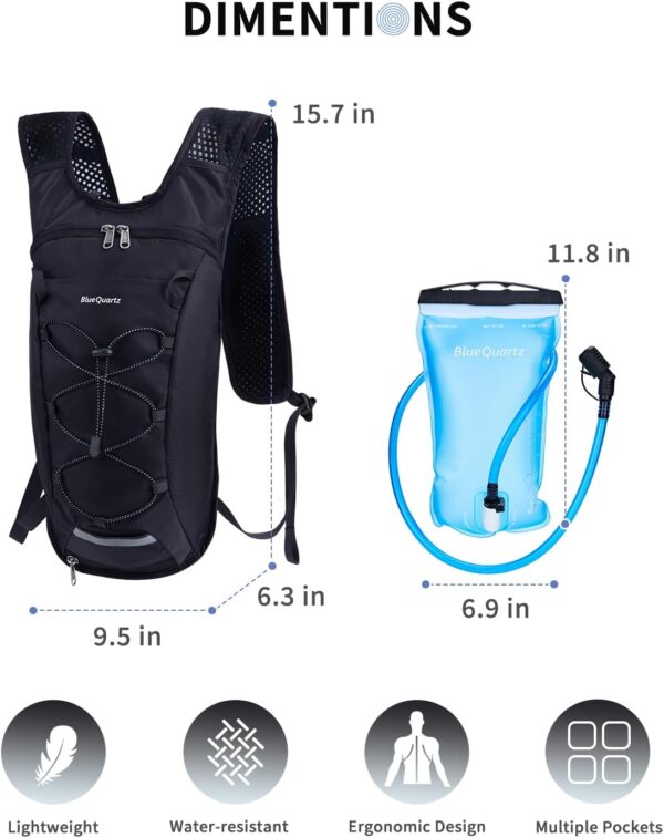 Blue Quartz Hydration Backpack with 2L Water Bladder, Hiking Water Backpack for Women Men, Lightweight Cycling Daypack with Phone Pocket & Helmet Net Bag, Hydration Pack for Biking, Running, Skiing - Image 7